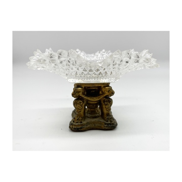 Vintage Clear Glass Art Deco Dis Candy or Nut Dish Diamond Point Glass Pattern - Picture 2 of 4